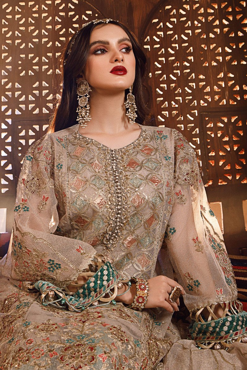Maria .B MBROIDERED – Off White with Sea Green (BD-2507) - Riwayat-e-khas