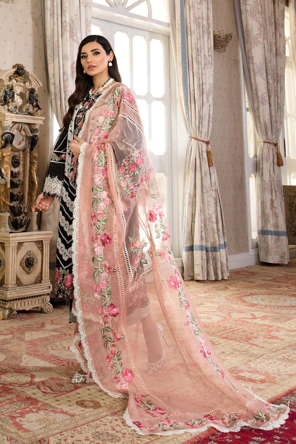 Crimson Luxury Lawn by Saira Shakira - TC-60 - Pleated Perfection - Midnight - Riwayat-e-khas