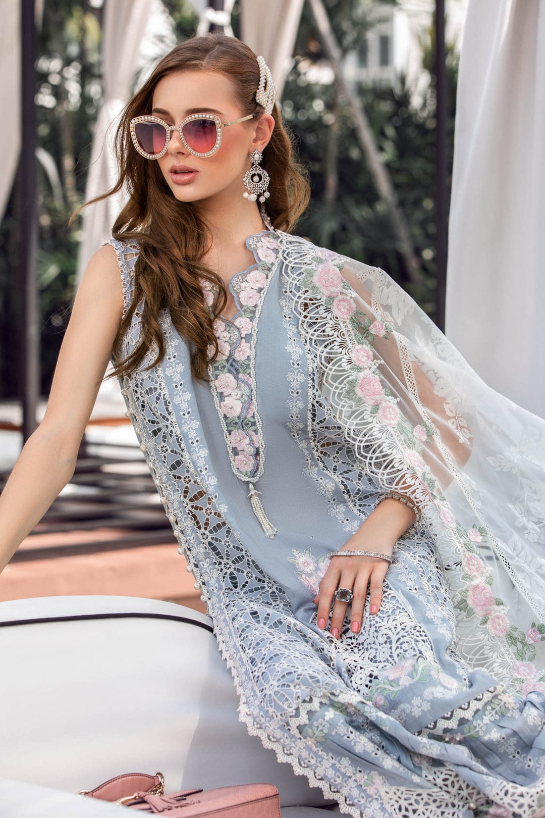 MARIA B EID LAWN COLLECTION EL-23-10-Ice Blue - Riwayat-e-khas