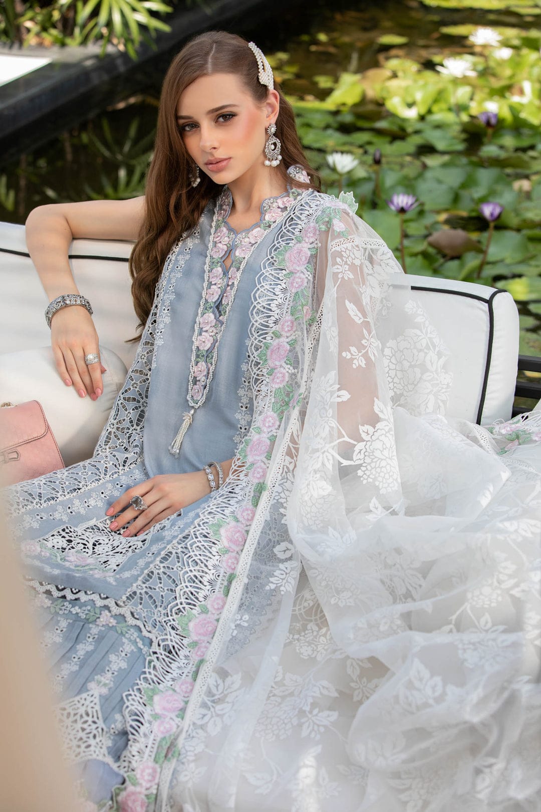 MARIA B EID LAWN COLLECTION EL-23-10-Ice Blue - Riwayat-e-khas