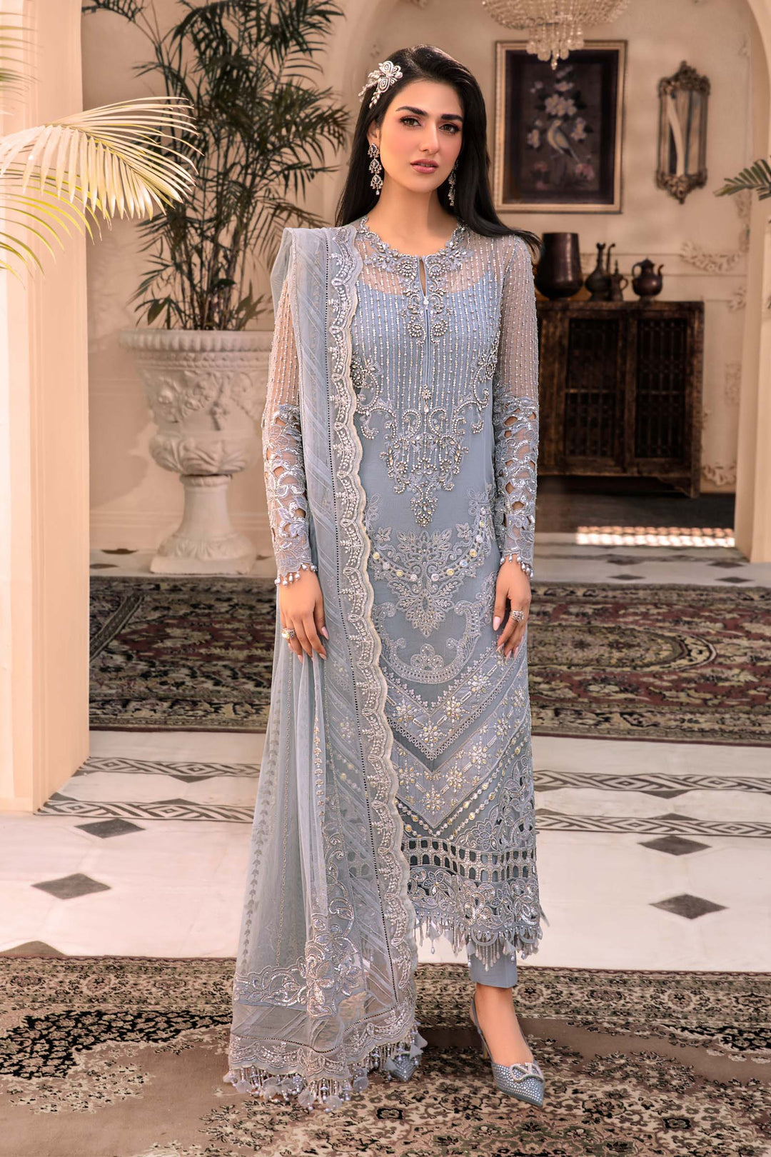 MARIA B Ice Blue BD-2603C MBROIDERED - Riwayat-e-khas