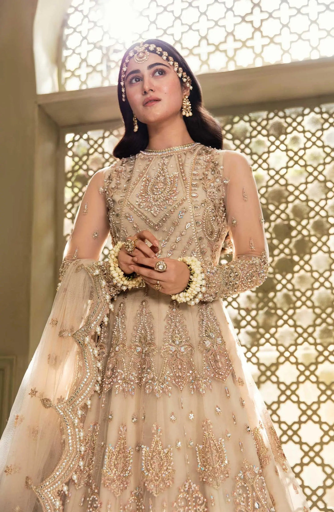 Zarin by Eleshia Embroidered Net 3Pc Suit - KANEEL - House Of Anaya
