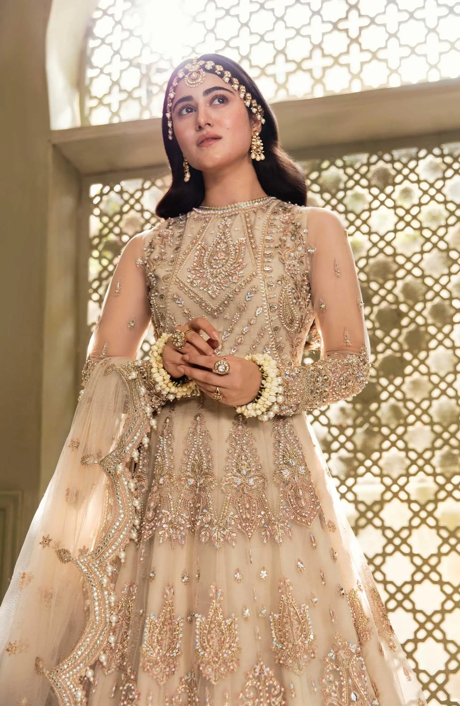 Zarin by Eleshia Embroidered Net 3Pc Suit - KANEEL - House Of Anaya