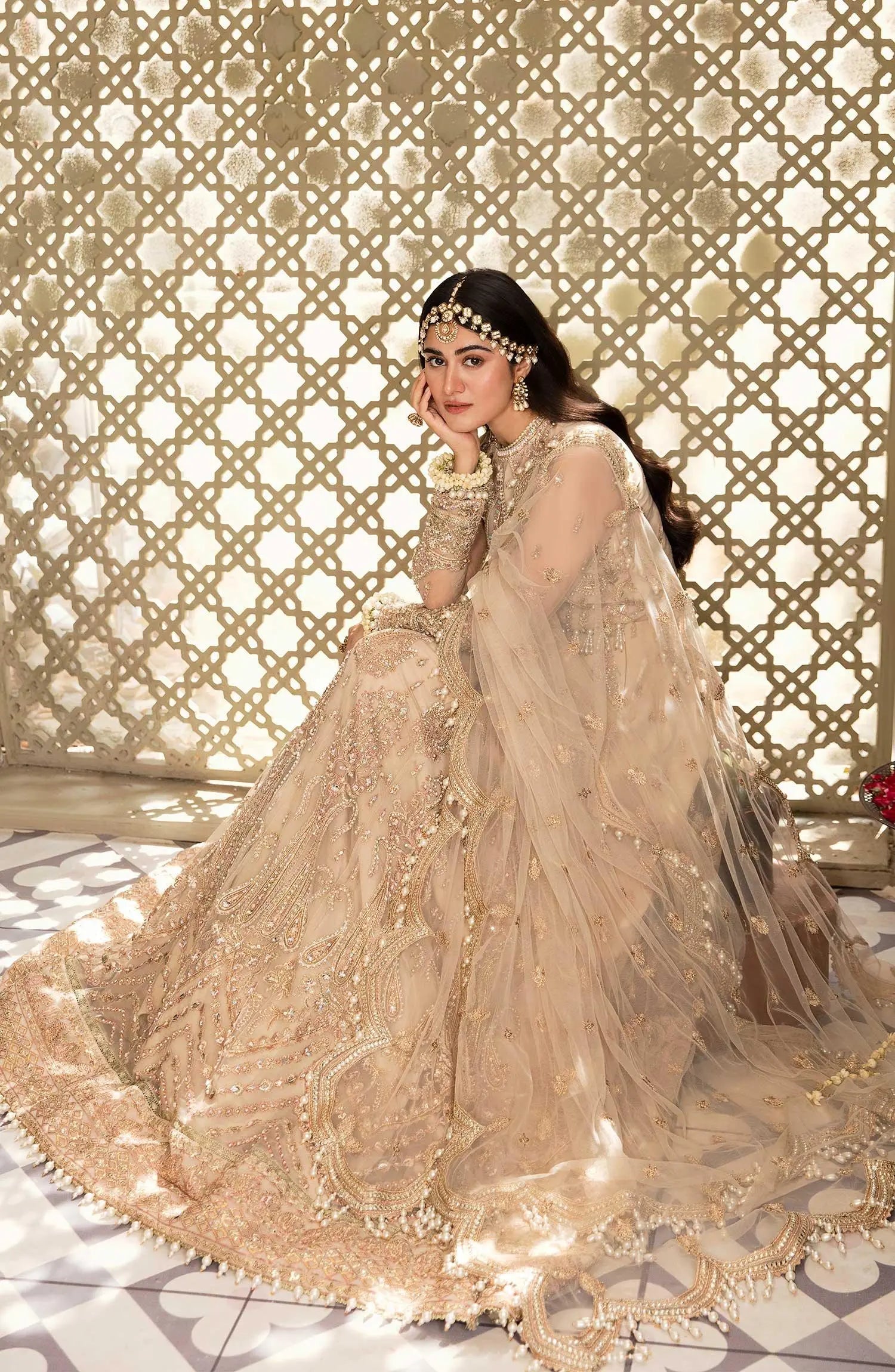 Zarin by Eleshia Embroidered Net 3Pc Suit - KANEEL - House Of Anaya