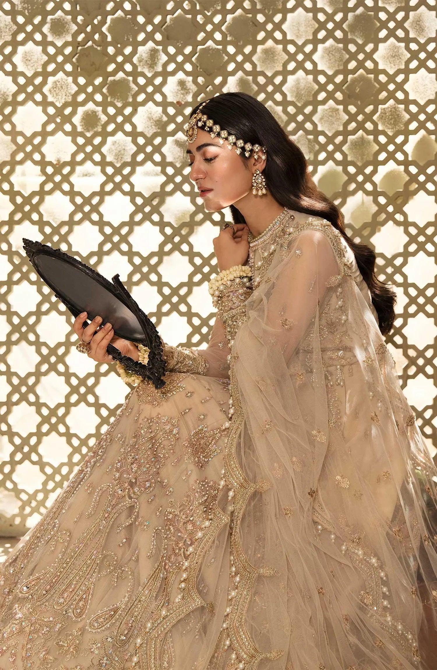 Zarin by Eleshia Embroidered Net 3Pc Suit - KANEEL - House Of Anaya