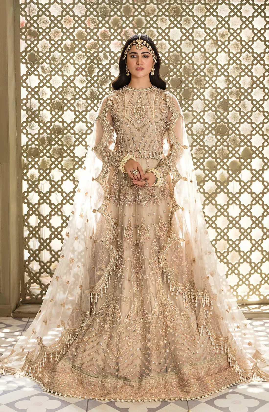 Zarin by Eleshia Embroidered Net 3Pc Suit - KANEEL - House Of Anaya