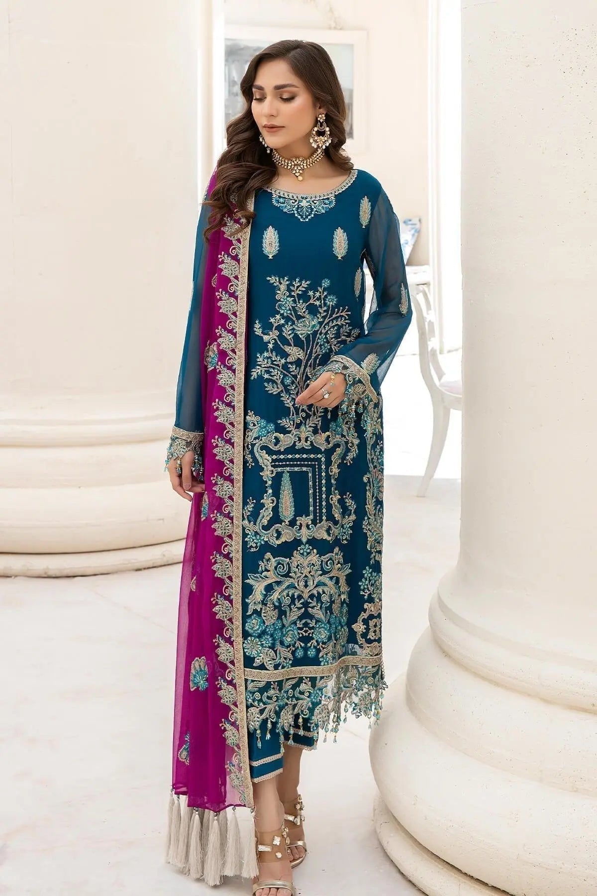 Naqsh Majestic By Imrozia Premium Chiffon 3Pc Suit M-52 Martha - House Of Anaya