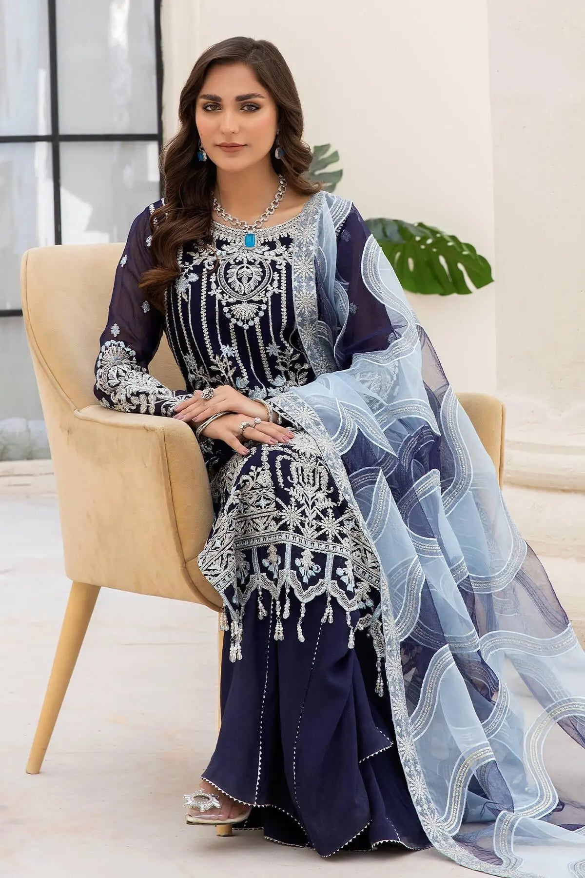 Naqsh Majestic By Imrozia Premium Chiffon 3Pc Suit M-54 Zoe - House Of Anaya