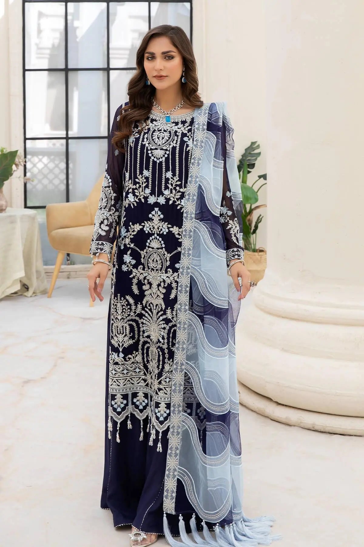 Naqsh Majestic By Imrozia Premium Chiffon 3Pc Suit M-54 Zoe - House Of Anaya
