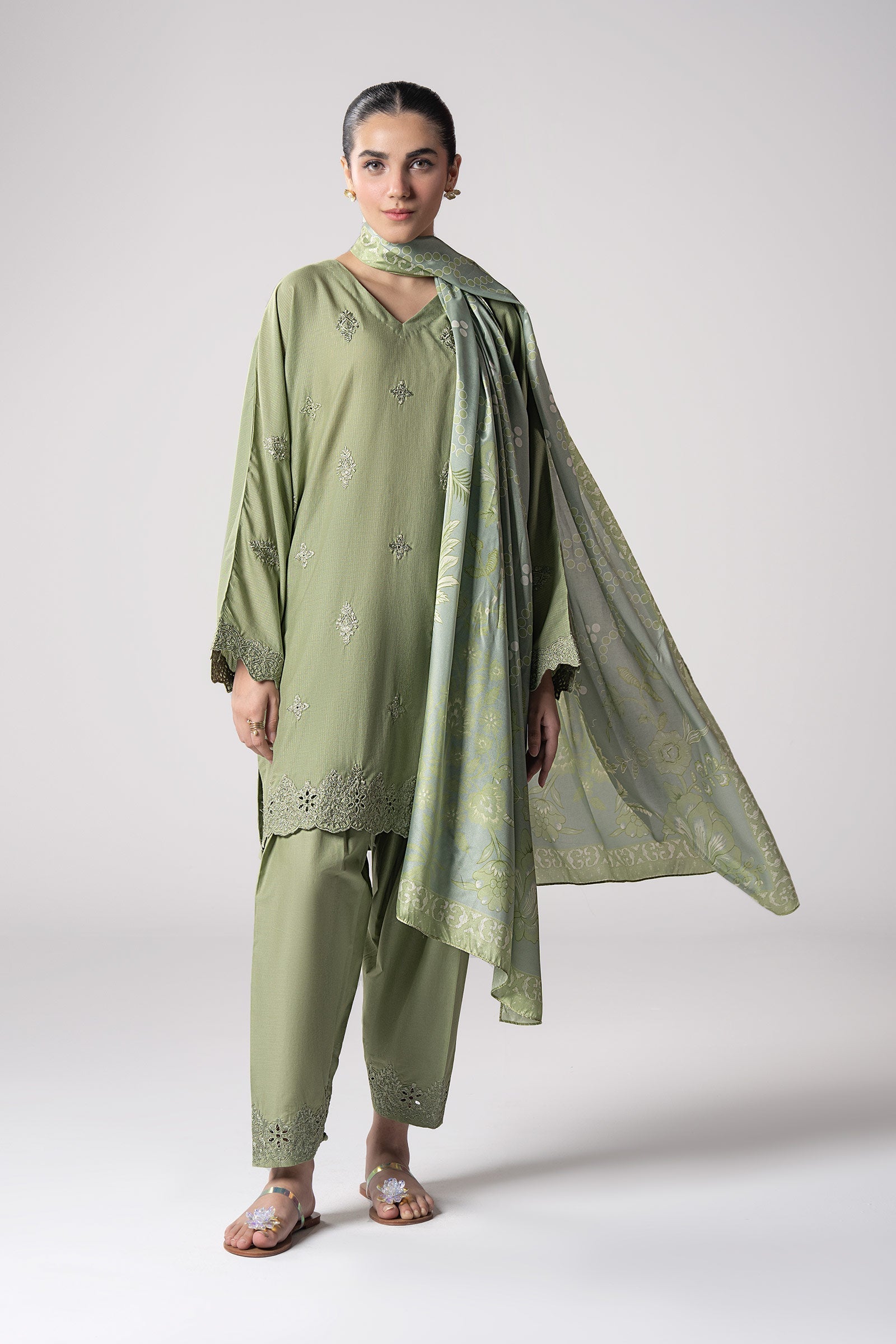 Maria B | Basics RTW | 3 Pc Embroidered Lurex Stripe Suit | MB-CS25-143