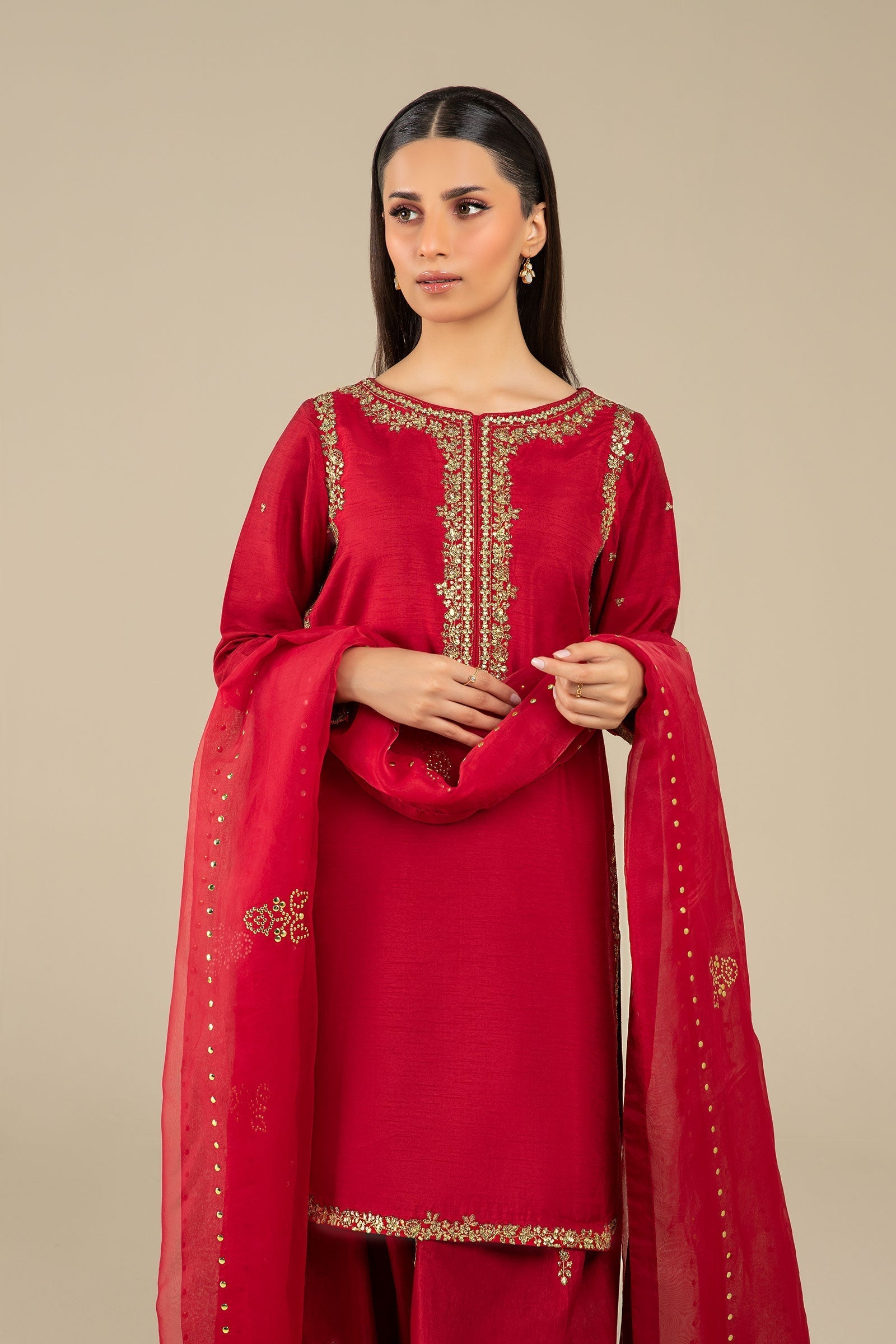Maria B | Basics RTW | 3 Pc Embroidered Raw Silk Suit | MB-FS25-32