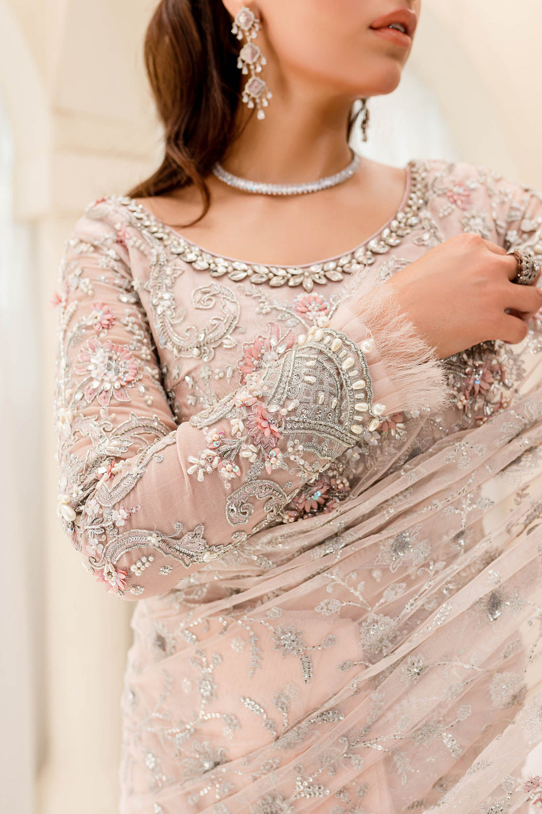 Maria B | Bridal Couture | Pale Pink MC-909 - House Of Anaya