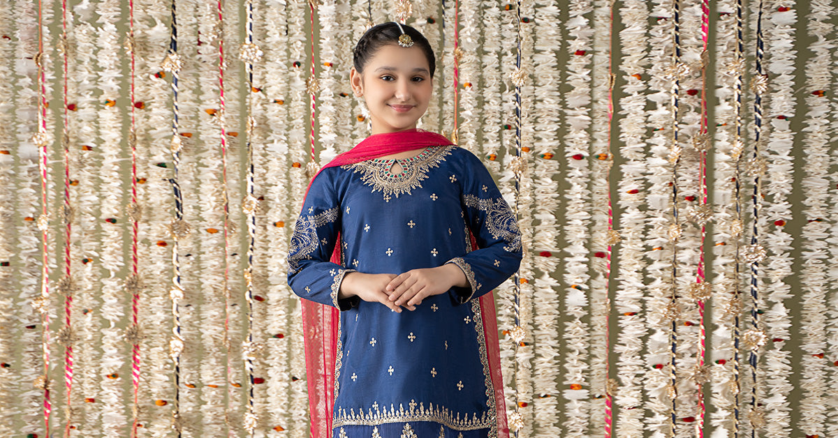Maria B | 3 Piece Embroidered Raw Silk Suit | MKS-EF25-27 - House Of Zarish