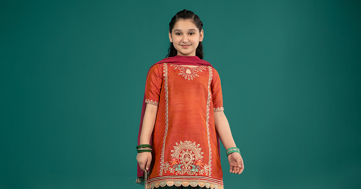 Maria B | 3 Piece Embroidered Raw Silk Suit | MKS-EF25-45 - House Of Zarish