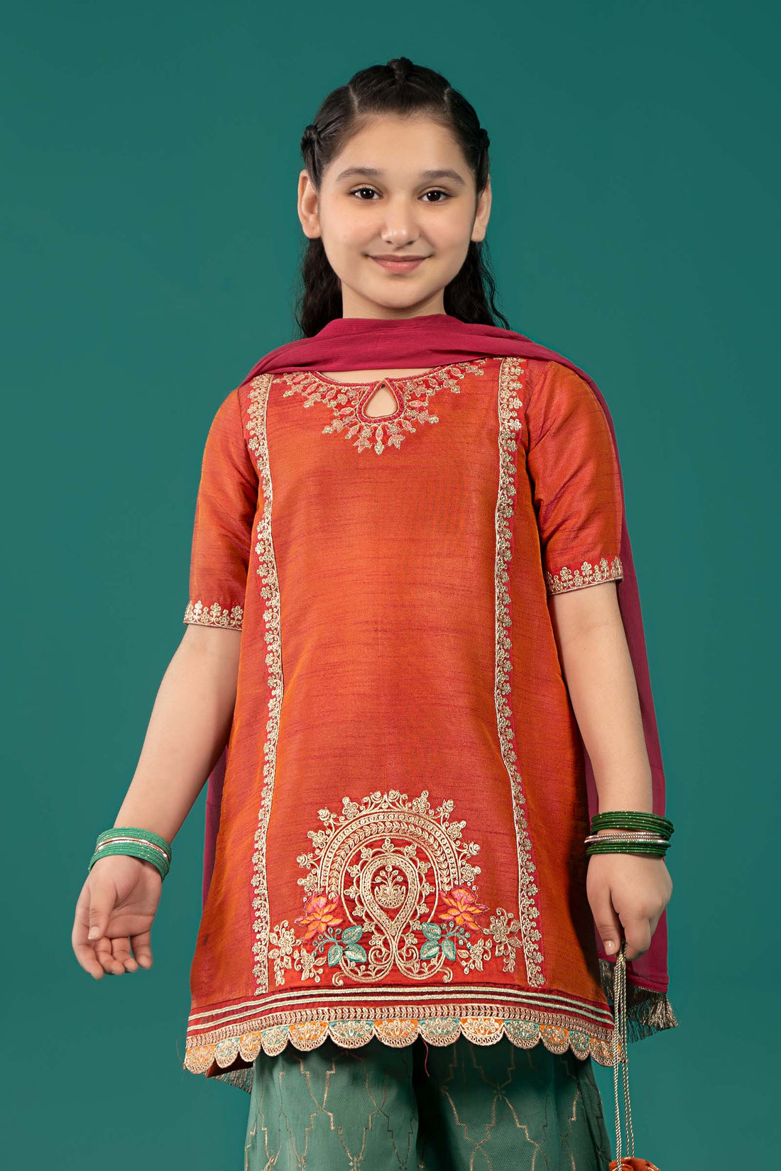 Maria B | 3 Piece Embroidered Raw Silk Suit | MKS-EF25-45 - House Of Zarish
