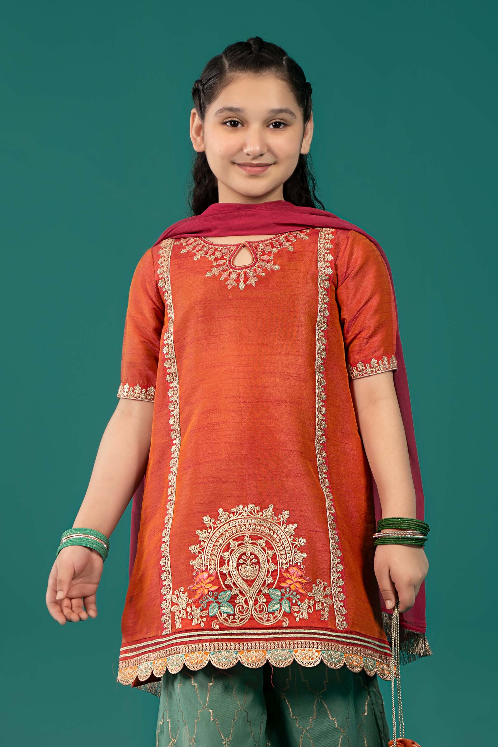 Maria B | 3 Piece Embroidered Raw Silk Suit | MKS-EF25-45 - House Of Zarish