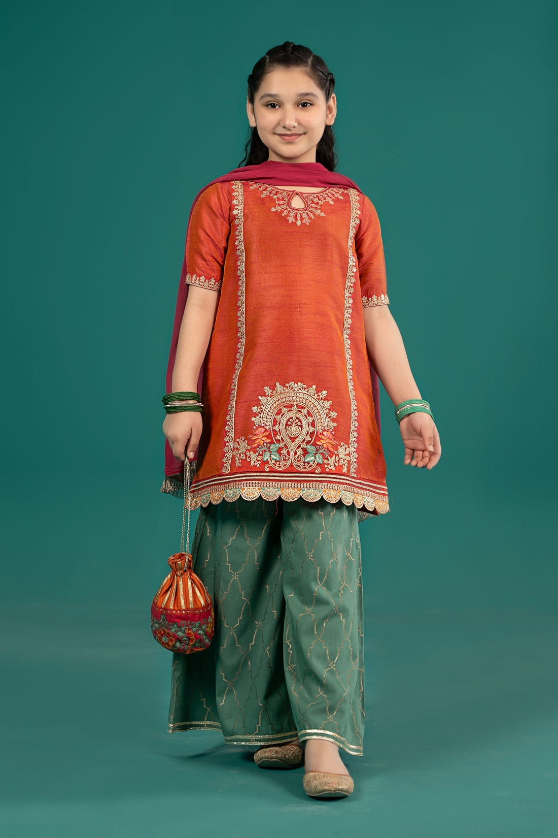 Maria B | 3 Piece Embroidered Raw Silk Suit | MKS-EF25-45 - House Of Zarish