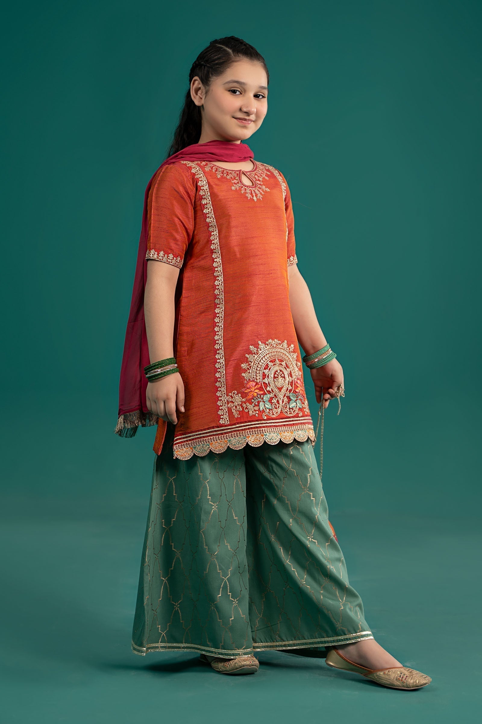 Maria B | 3 Piece Embroidered Raw Silk Suit | MKS-EF25-45 - House Of Zarish