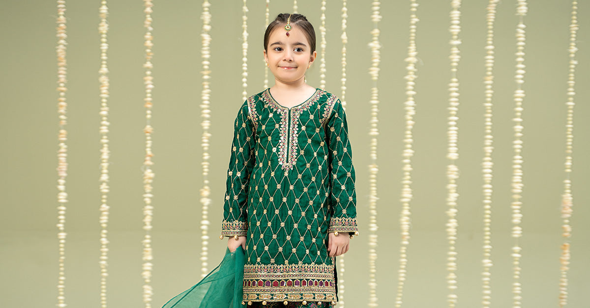 Maria B | 3 Piece Embroidered Raw Silk Suit | MKS-W24-28 - House Of Zarish