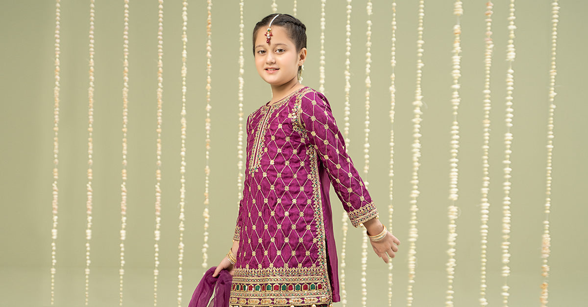 Maria B | 3 Piece Embroidered Raw Silk Suit | MKS-W24-28 - House Of Zarish