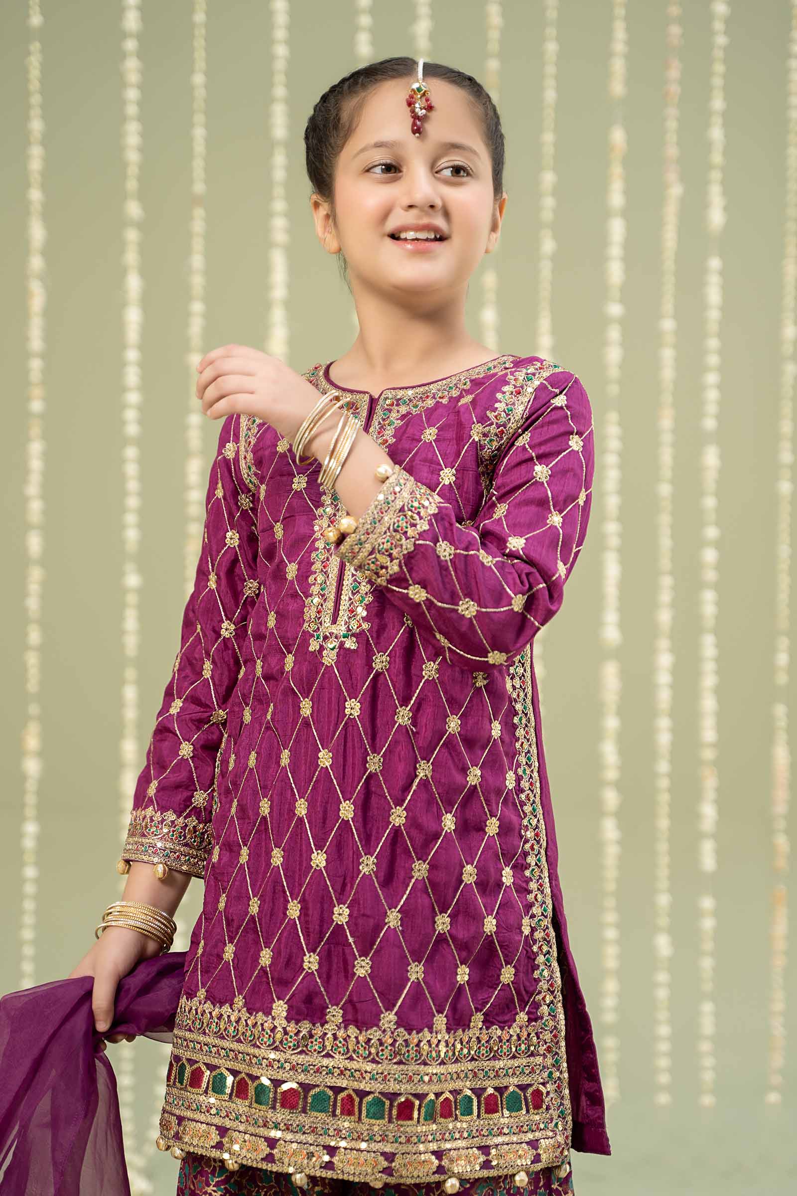 Maria B | 3 Piece Embroidered Raw Silk Suit | MKS-W24-28 - House Of Zarish