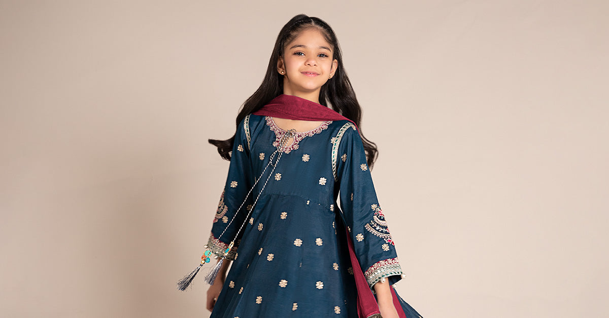 Maria B | 3 Piece Embroidered Raw Silk Suit | MKS-EF25-07 - House Of Zarish