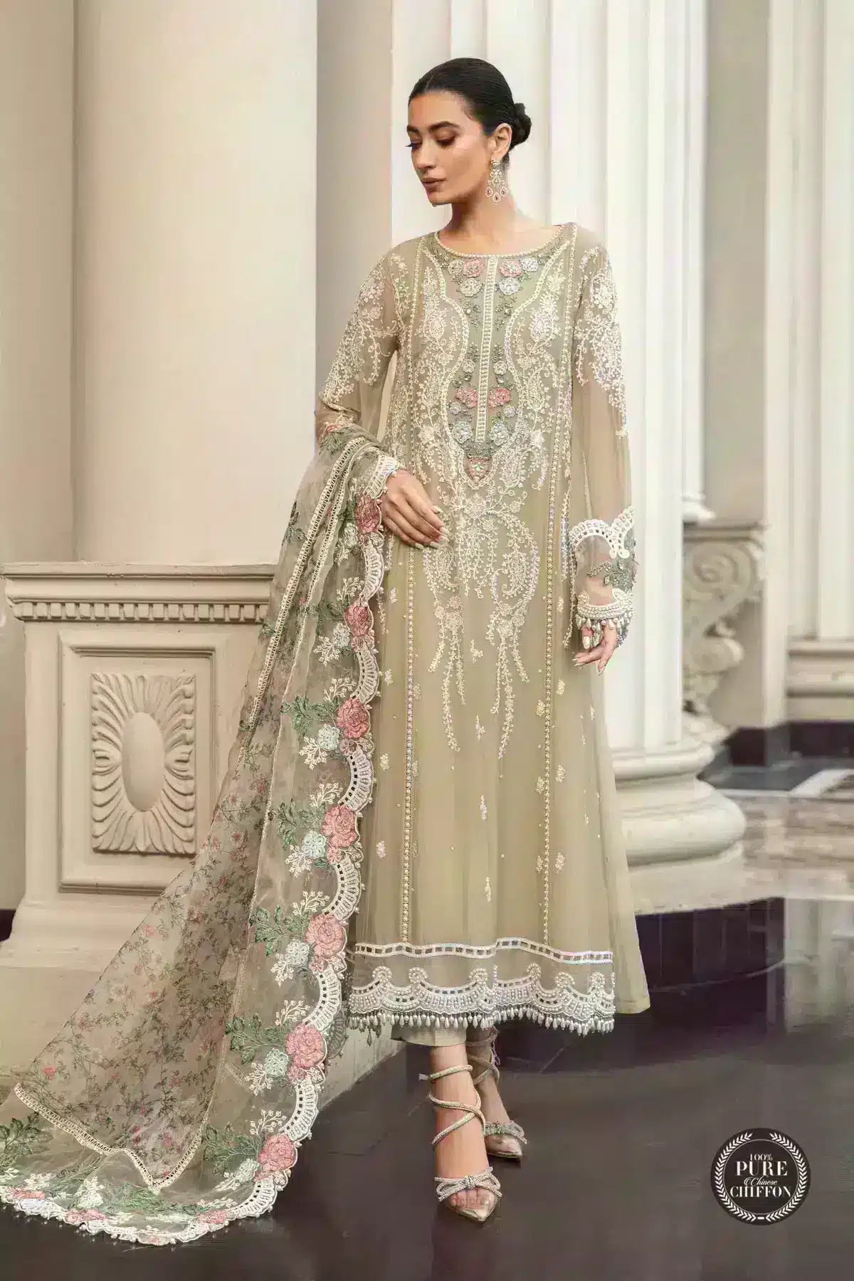Maria B | Luxury Chiffon Collection | Coffee - House Of Anaya