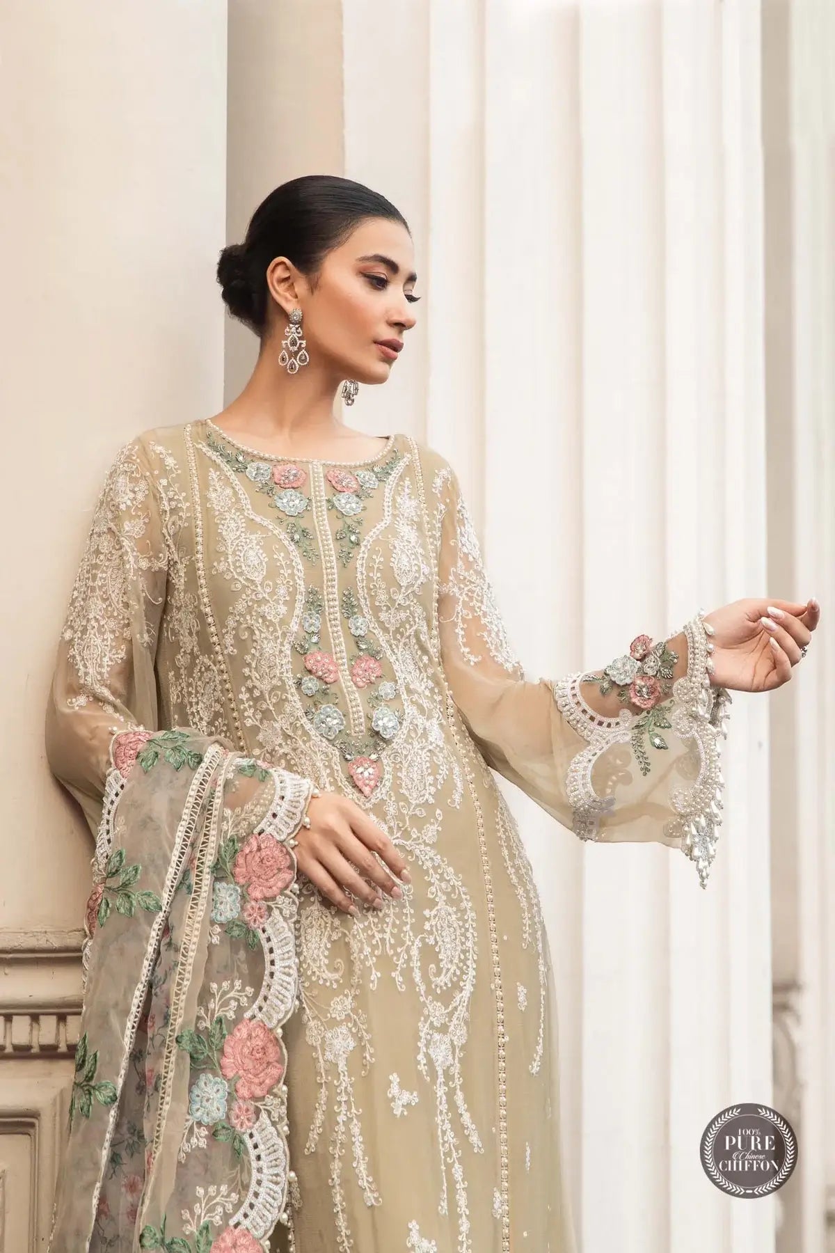 Maria B | Luxury Chiffon Collection | Coffee - House Of Anaya