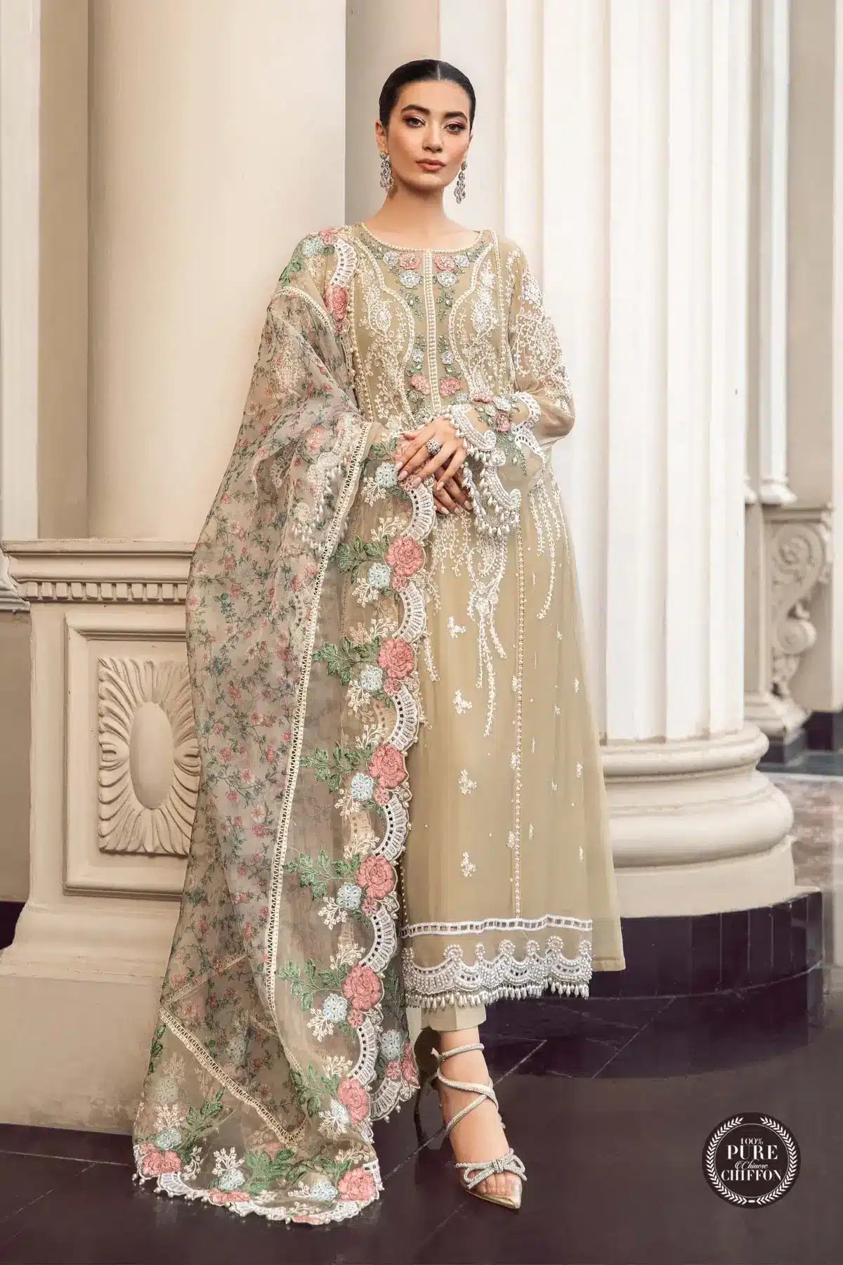 Maria B | Luxury Chiffon Collection | Coffee - House Of Anaya