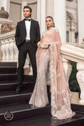 Maria B | Luxury Chiffon Collection | Peach And Black - House Of Anaya