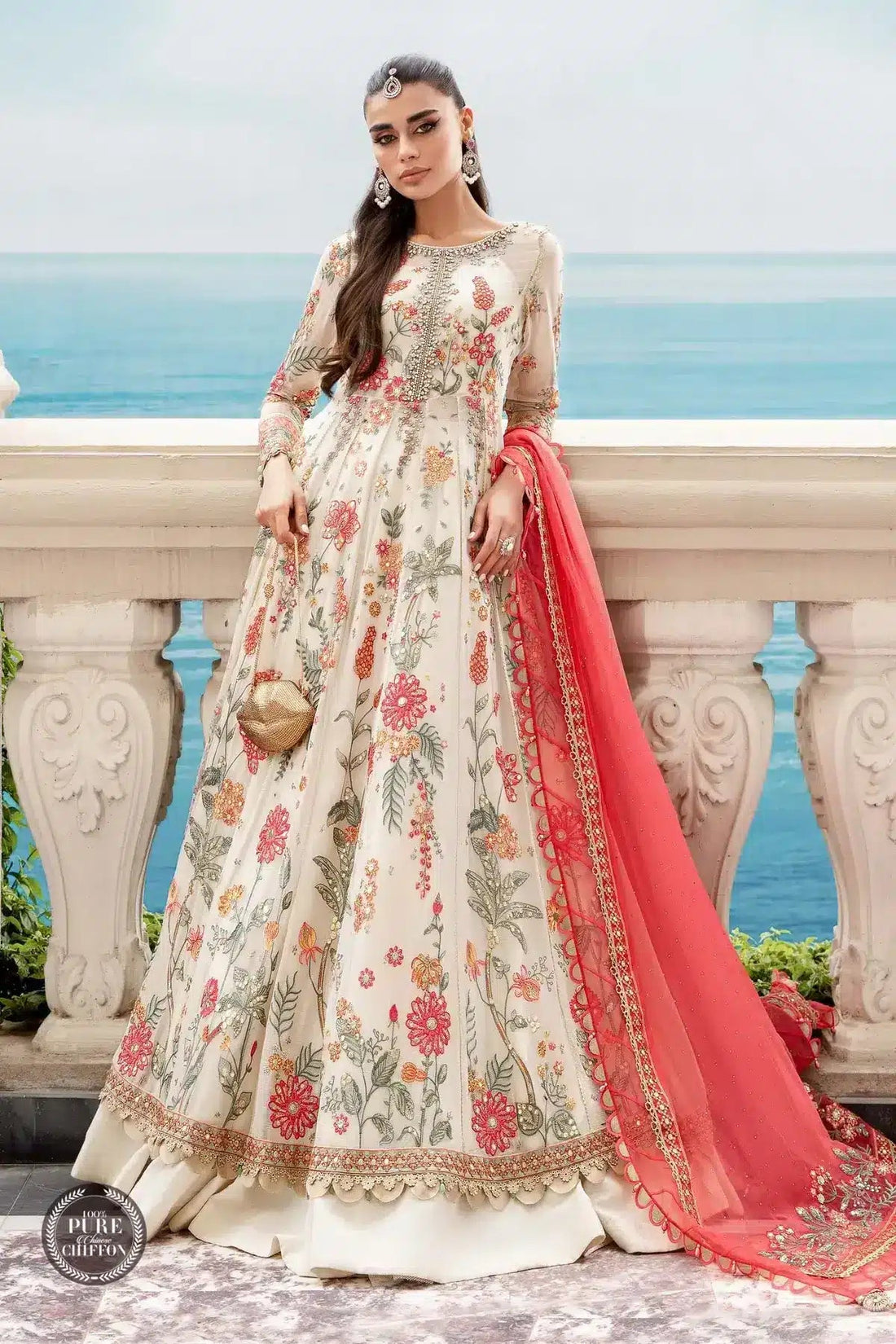 Maria B | Luxury Chiffon Collection | Cloud White Floral