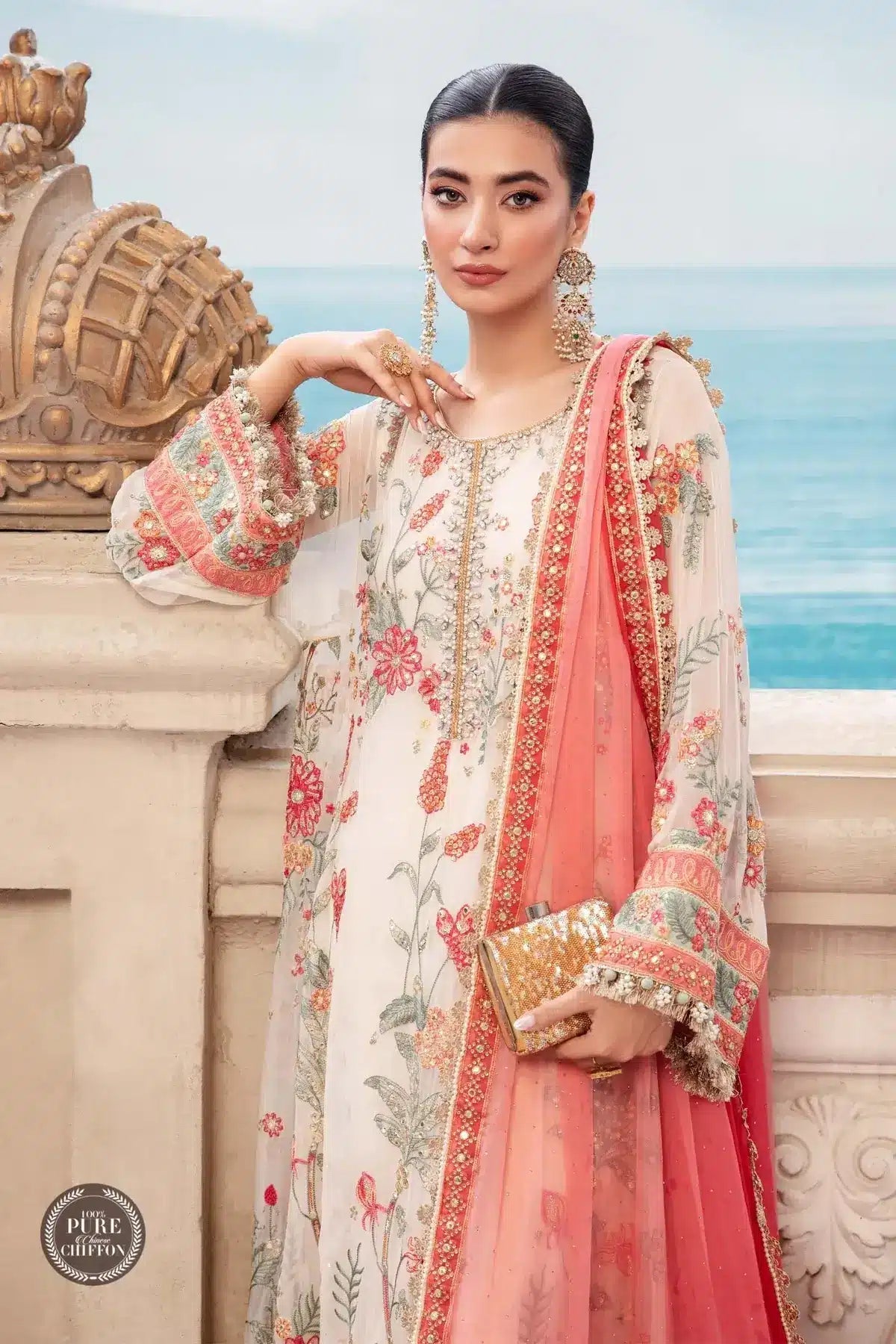 Maria B | Luxury Chiffon Collection | Cloud White Floral