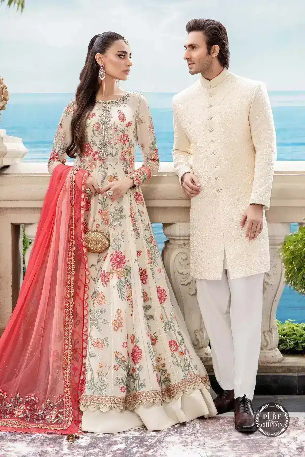 Maria B | Luxury Chiffon Collection | Cloud White Floral