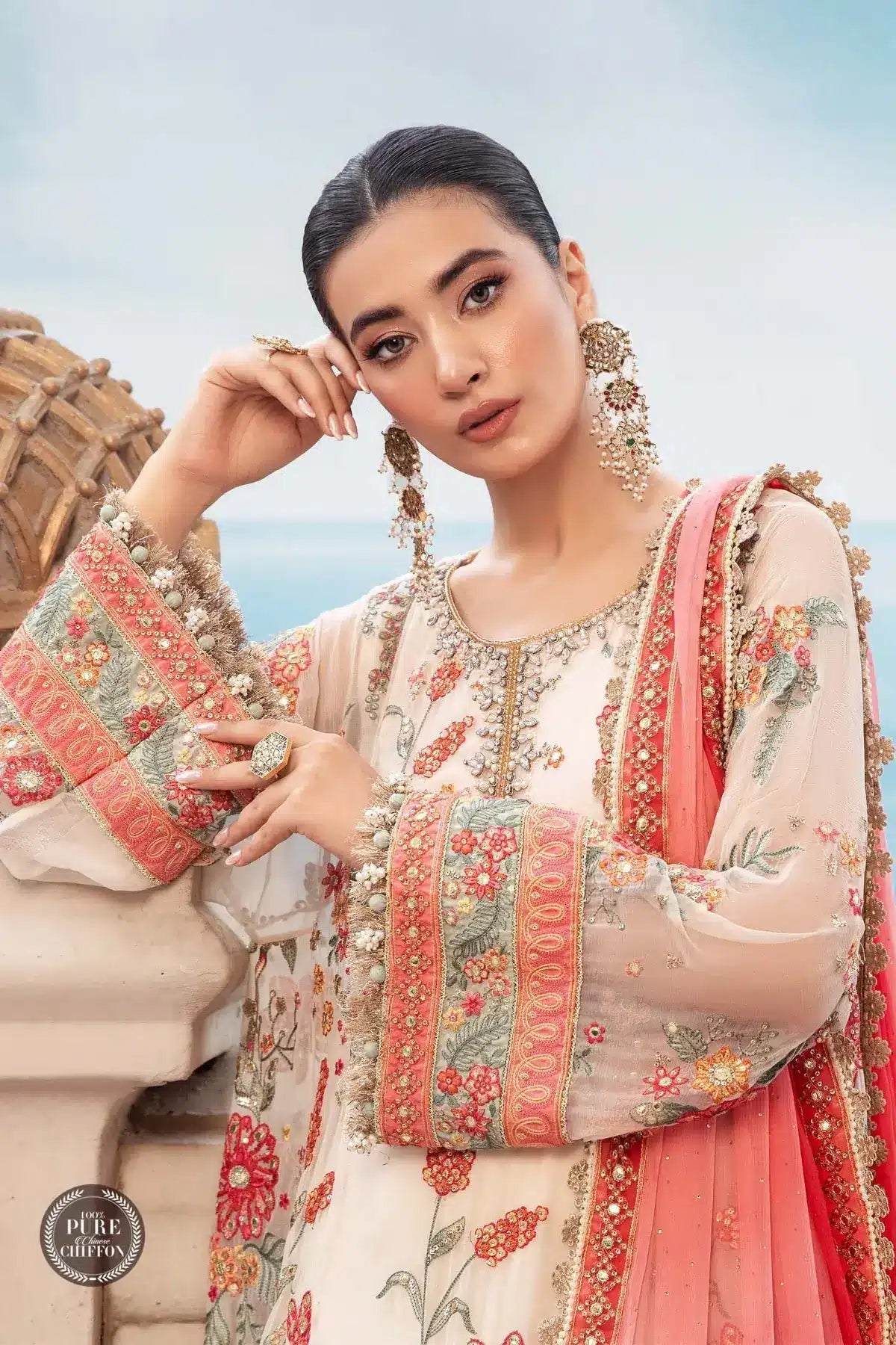 Maria B | Luxury Chiffon Collection | Cloud White Floral