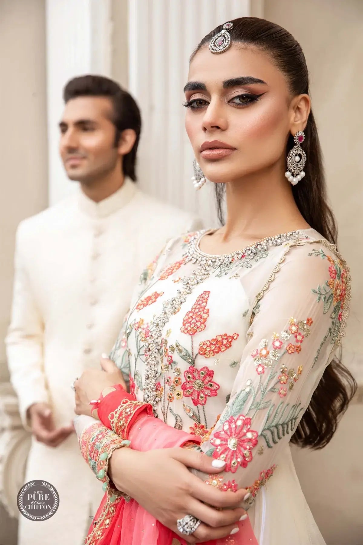 Maria B | Luxury Chiffon Collection | Cloud White Floral