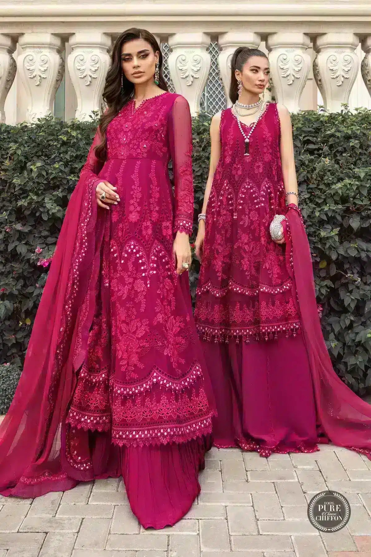 Maria B | Luxury Chiffon Collection | Magenta Pink - House Of Anaya