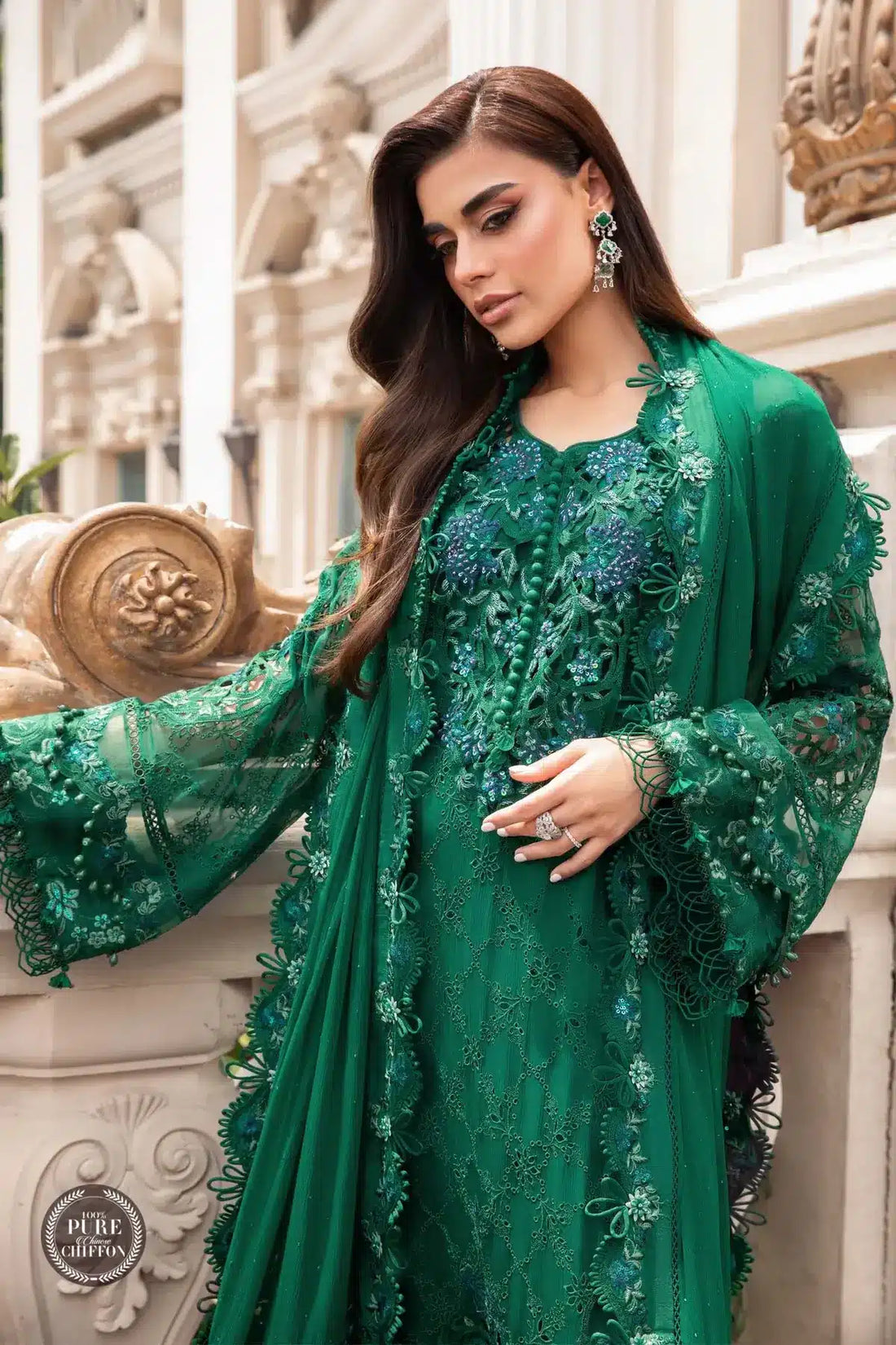 Maria B | Luxury Chiffon Collection | Emerald Green - House Of Anaya