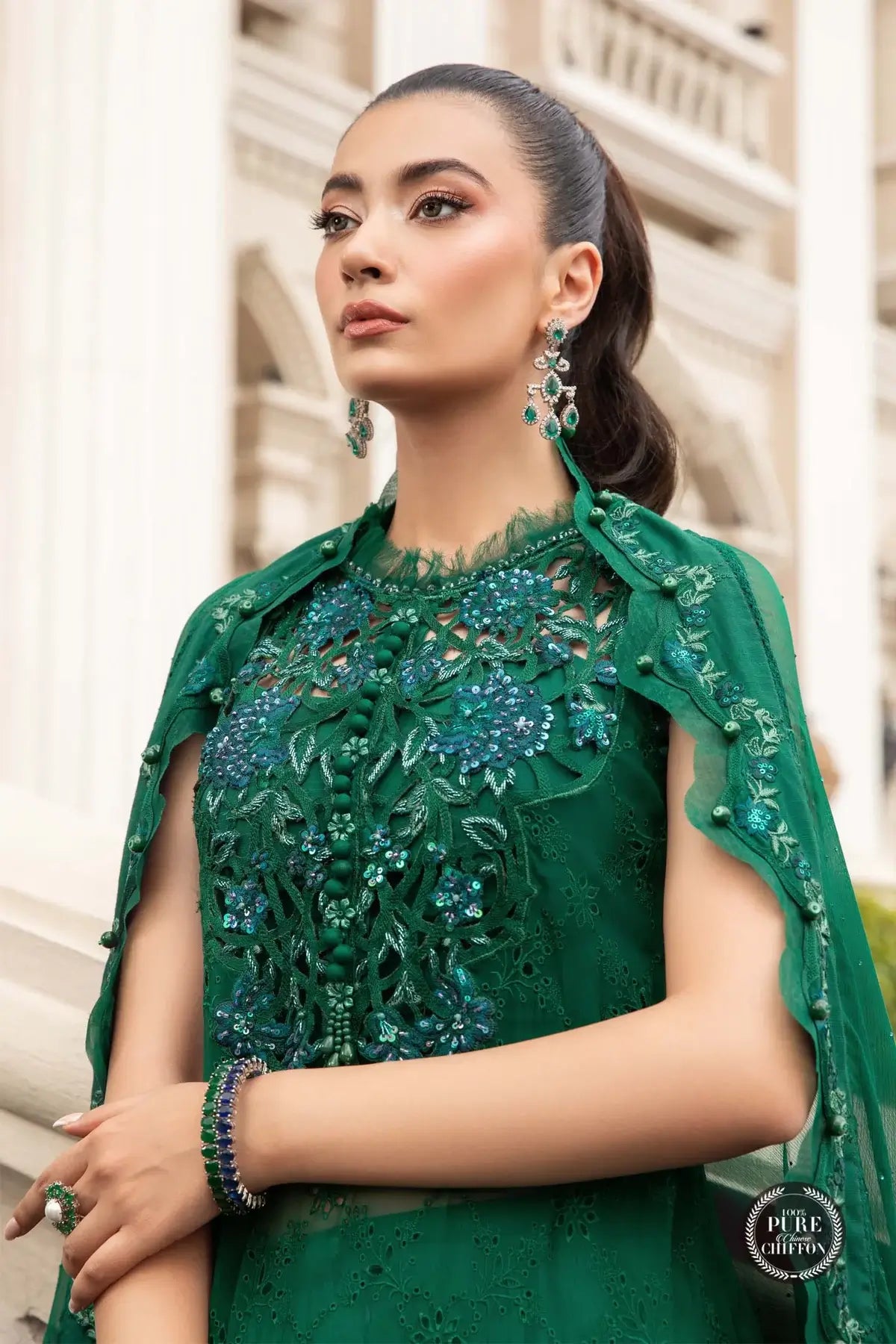 Maria B | Luxury Chiffon Collection | Emerald Green - House Of Anaya