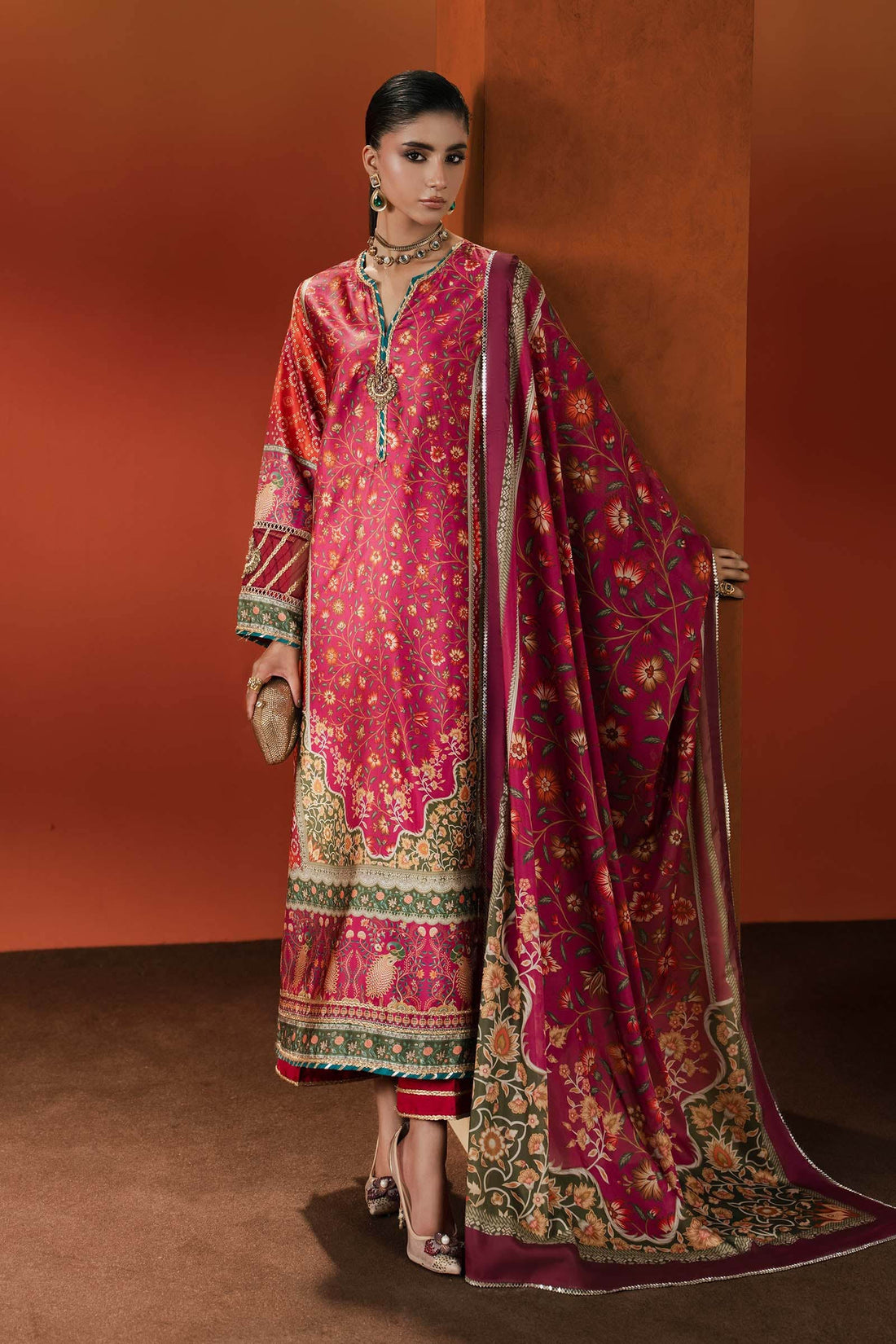 Maria B | Silk Prints | 3 Piece Embroidered Satin Silk Suit