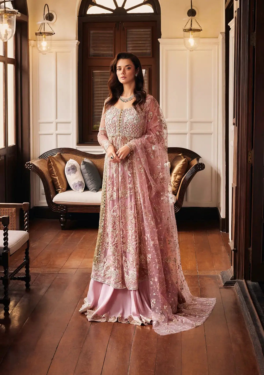 Mushq Stardust Embroidered Net Unstitched 3Pc Suit MN23-04 Luster - Riwayat-e-khas