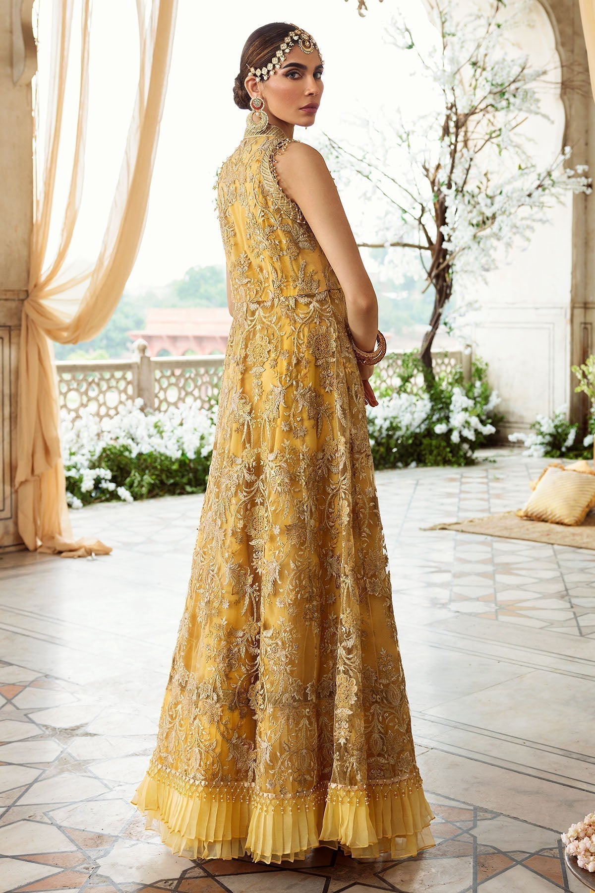 Motifz-2780-YELLOW EMBROIDERED SILK NET FABRIC - Riwayat-e-khas