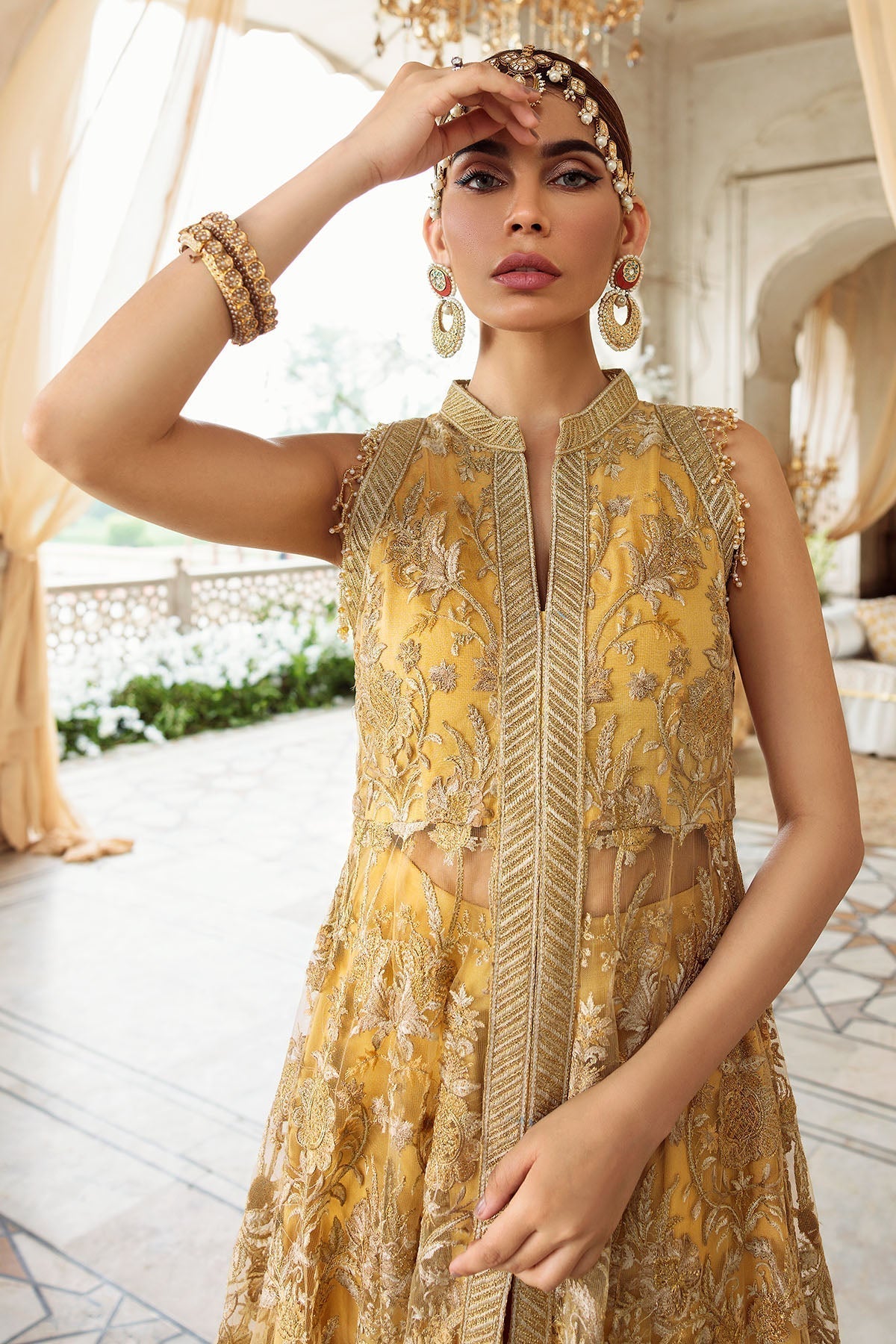 Motifz-2780-YELLOW EMBROIDERED SILK NET FABRIC - Riwayat-e-khas