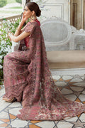 Motifz-3185-BROWN EMBROIDERED SILK NET FABRIC - Riwayat-e-khas