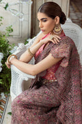 Motifz-3185-BROWN EMBROIDERED SILK NET FABRIC - Riwayat-e-khas