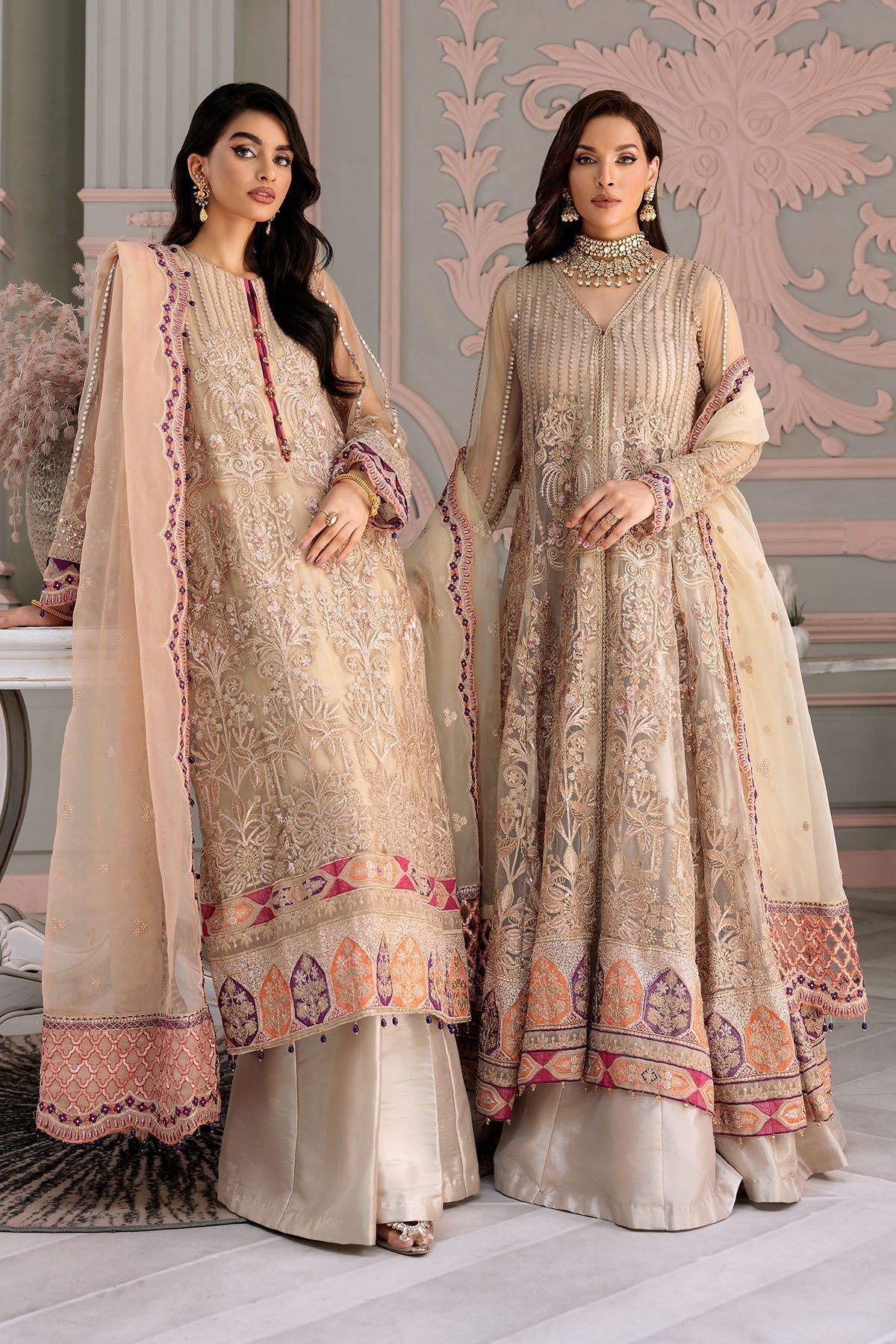 Motifz-3391-LENTERNITE EMBROIDERED SILK NET - Riwayat-e-khas