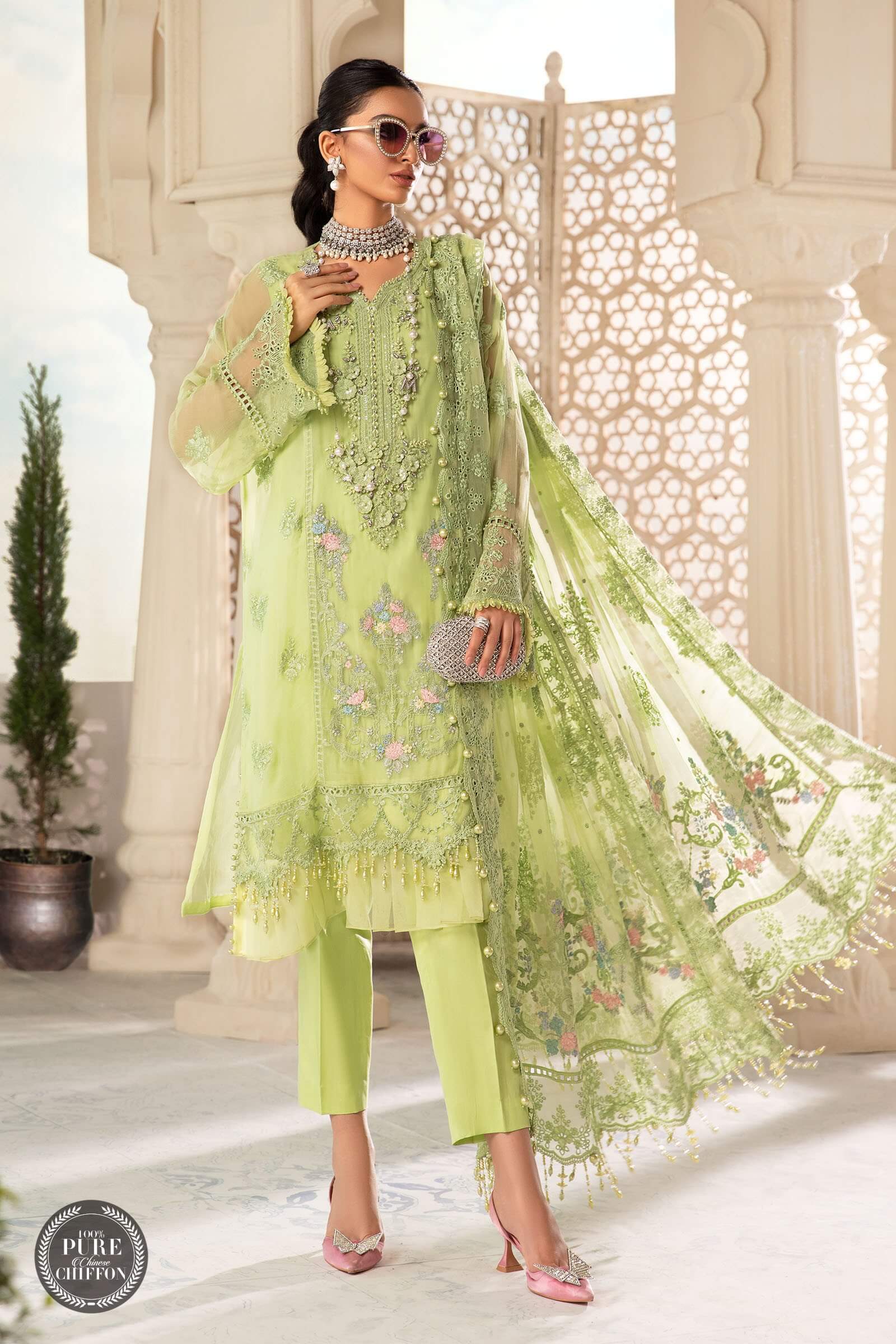 MariaB – Chiffon – MPC-22-207-Lime Green - Riwayat-e-khas