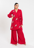 Maria Osama Khan | Claire Pleated Silk | Scarlet - House Of Anaya