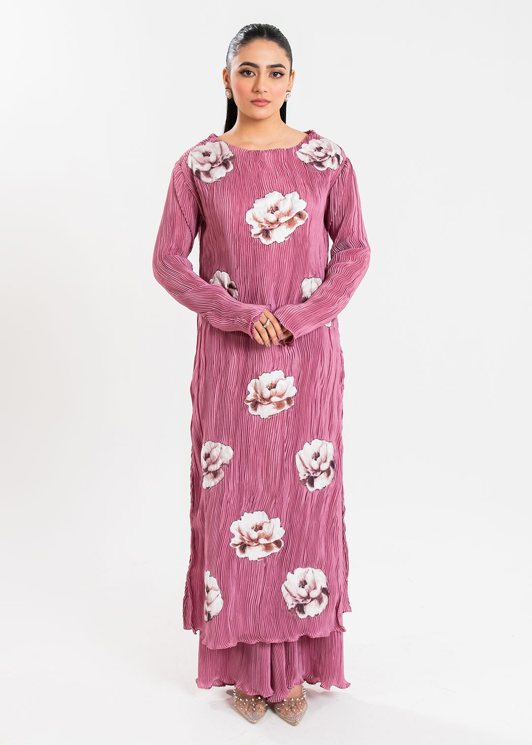 Maria Osama Khan | Claire Pleated Silk | Rosy - House Of Anaya
