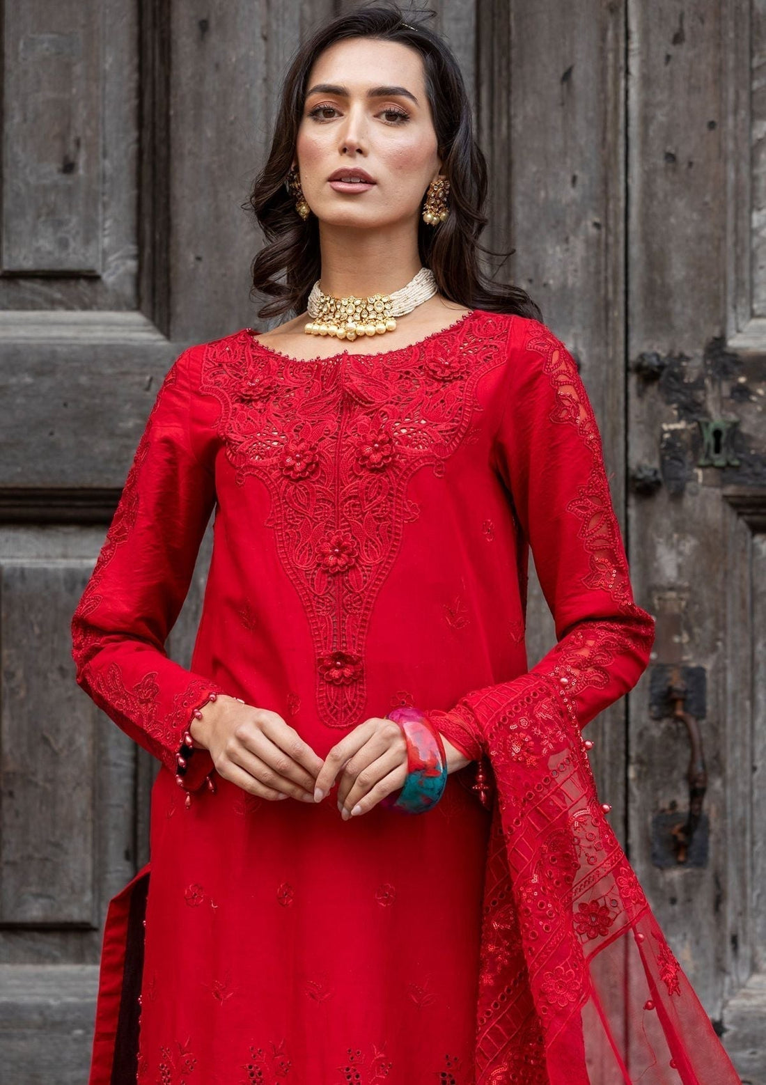 Meem | Luxury Eid Lawn 24 | MD-10 RED - House of Zarish