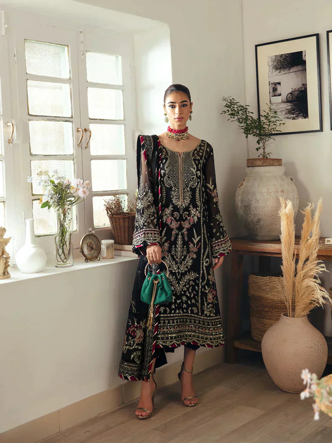 Gulaal | Embroidered Chiffon 23 | NOIR GL-EC-23V1-06 - House Of Anaya